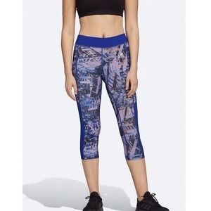 Adidas Compression Leggings Purple Medium Cropped Geometric Sportswear Tech Fit